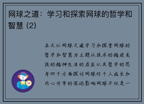 网球之道：学习和探索网球的哲学和智慧 (2)